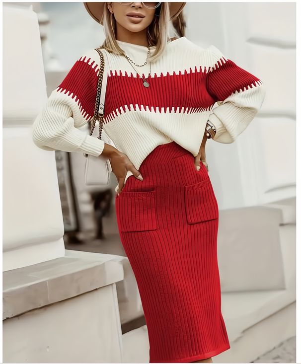 Vêtements pour femmes Nouveau pull noir Pull Costume Tempérament Déesse Costume Net Célébrité Tricoté Pull Plus Jupe_voghion.com