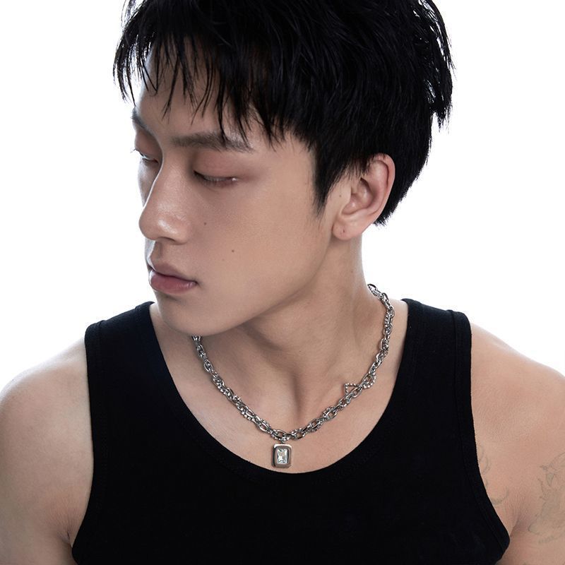 Jewelry & Accessories Hip Hop Square Zircon Necklace For Men, Double Layer Overlapping Hip Hop Necklace, Design, Personality, Clavicle Chain_voghion.com