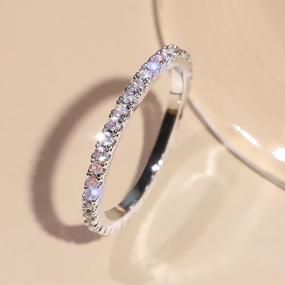 European And American Trends New Women's Single Row White Ring With Zircon Inlay, Simple Closed Mouth Index Finger Ring, Fashionable_voghion.com