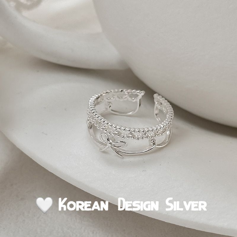 Anello con fiocco in pizzo in argento puro per donna, moda di nicchia di lusso leggero, anello con lo stesso design, stile Ins_voghion.com
