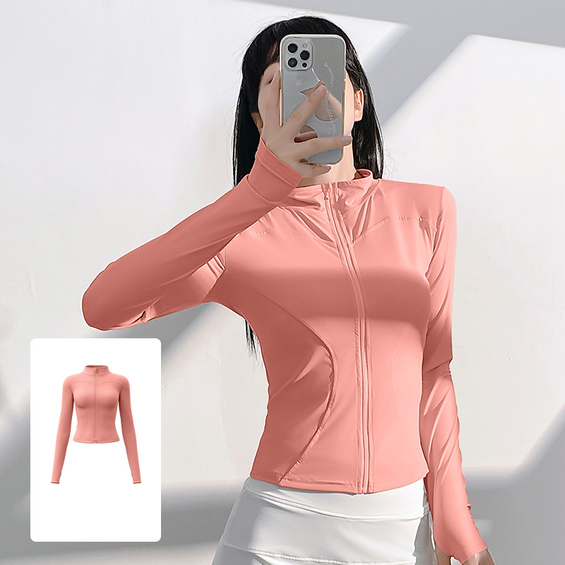Women's Clothing Outer Wear Slim Fit Stand Collar Fiess Running Yoga Sports Jacket For Women_voghion.com