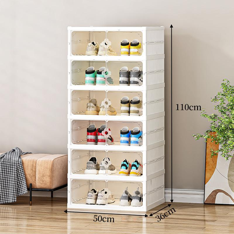 Double Row Foldable Shoe Storage Cabinet - No Assembly Clear Stackable Shoe Organizer (Multi-Layer Dustproof Shoe Display Case)​_voghion.com