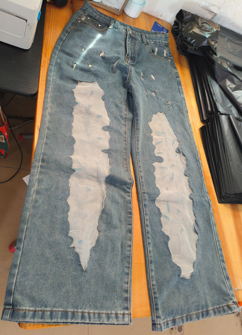 Women's Clothing Retro Straight Pants Hollow Texture Niche Design Gradient Jeans Loose Wide Leg Trousers Ins_voghion.com