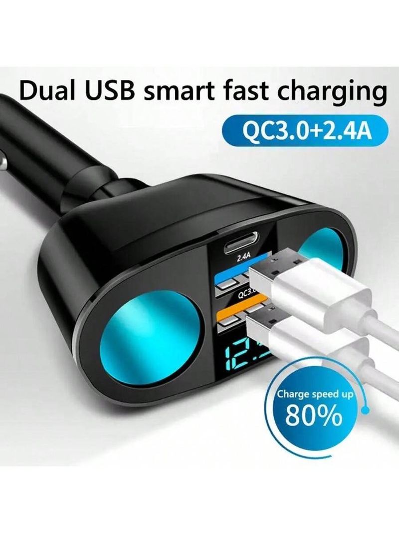 QC3.0 Car Charger Lighter Socket Splitter 12V/24V Dual USB Power Adapter Car Socket 5 Ports For Mobile Phone DVR Charging Type-C_voghion.com