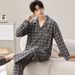 Cotton sleepwear men, 2024 new spring and autumn season long sleeved plaid casual loose fit plus size for outerwear home_voghion.com