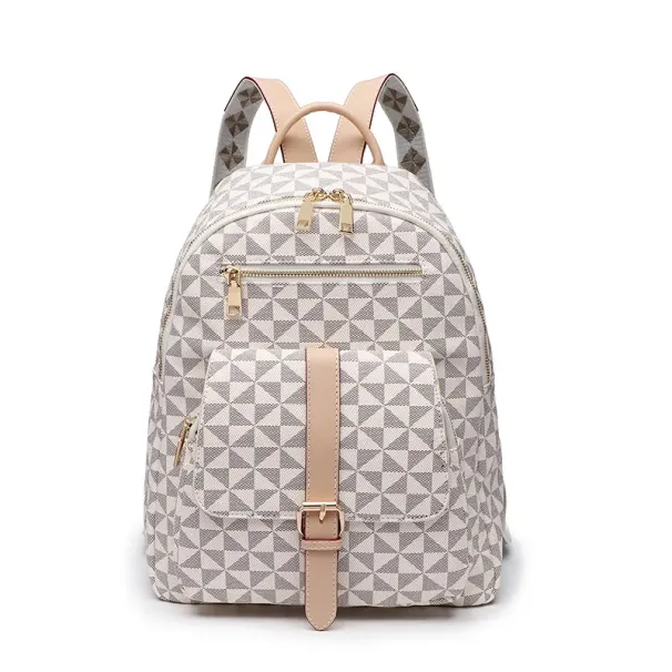 Designer Bag Free Shipping Patterned Backpack Geometric Design Front Pocket Buckle_voghion.com