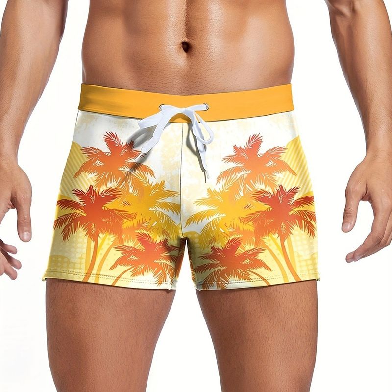 Herenkleding Nieuwe Mode Kokosnootboom Print Heren Boxer Strand Zwembroek_voghion.com