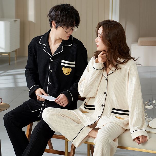 Fréijoers- a Fraepyjamaen, laangärmlech, reng Heemkleeder, voll Kotteng 6535 Live-Sendung Cardigan fir Koppelen, Hierscht_voghion.com