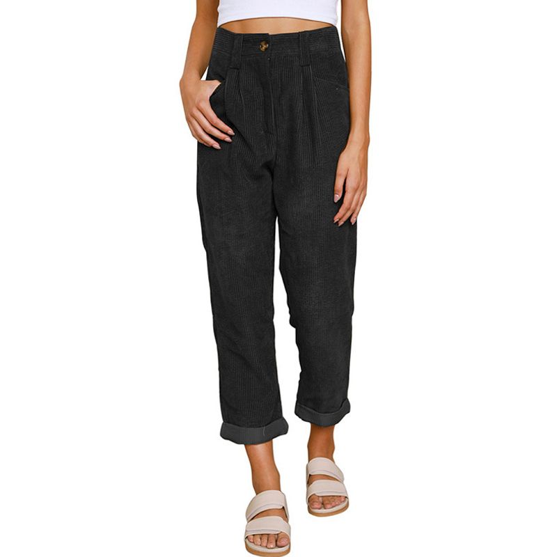 Women's High Waist Casual Pants Solid Corduroy Loose Straight Leg Pants_voghion.com