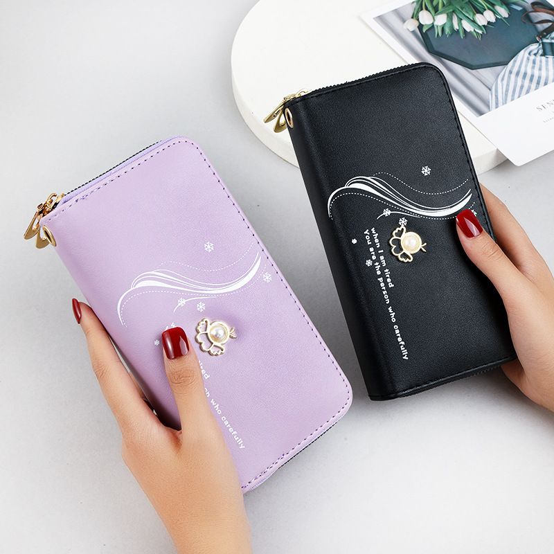 Women's Wallet Card Cases Double Layer Zipper Long Wallet Women Large Capacity Wrist Clutch Pearl Print Mobile Phone Bag_voghion.com
