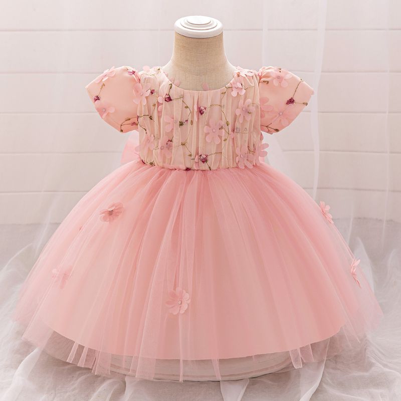 Vestido de primavera para meninas 2024 - Vestido de princesa com tule floral e acabamento em renda (6 meses a 3 anos)_voghion.com