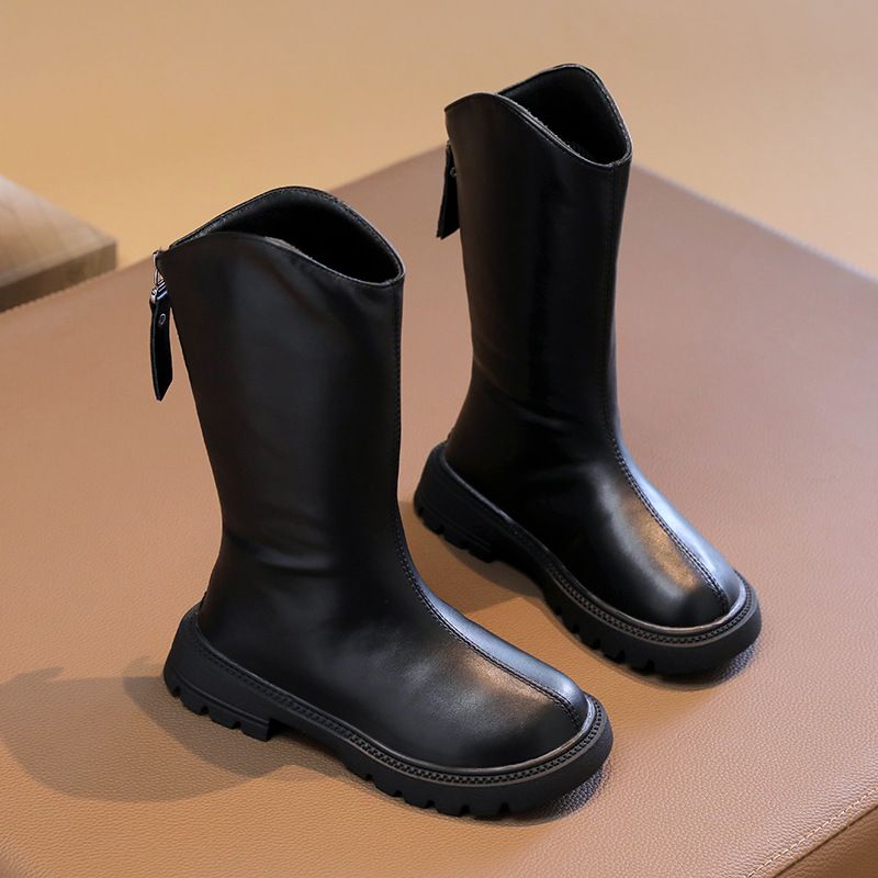 Girls' high 2024 winter new children's with velvet long princess shoes stylish single leather boots_voghion.com