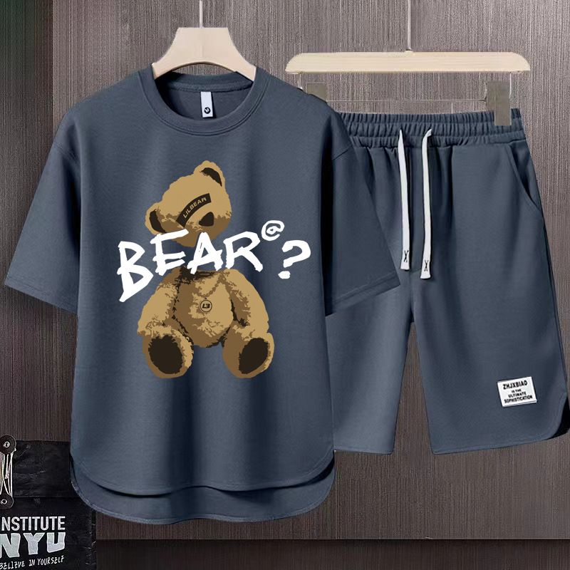 Herrenbekleidung High-End-Marke Bärendruck Casual Sportanzug Sommer Herren cool große Größe lose Kurzarm T Zweiteiler Anzug_voghion.com