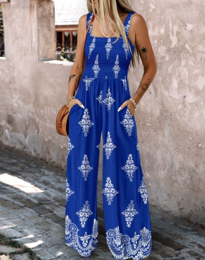 Damenbekleidung Positionierungsdruck Damen Sommer Neue Hosenträgertasche Weites Bein Jumpsuit_voghion.com