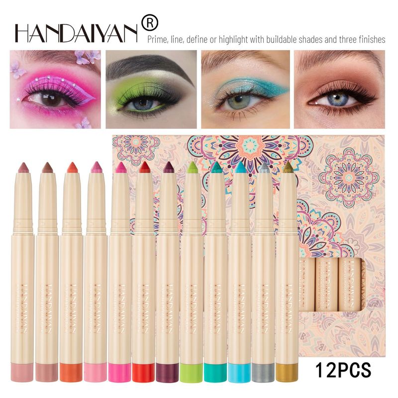 12-Color Eyeshadow Stick Set - Dual-Ended Creamy Formula, Rainbow & Neutral Shades, Travel-Friendly With Sharpener​_voghion.com