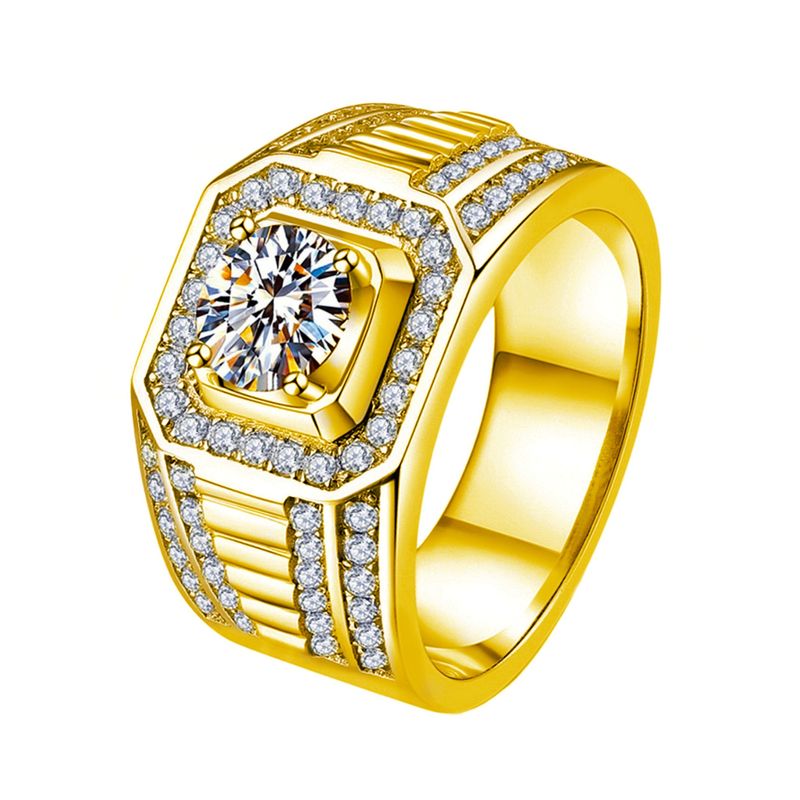 Plated Dominant Full Business Men's Ring, Color-Retaining Double Row Inlaid Diamond Engagement Ring_voghion.com