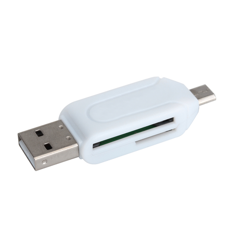 1piece Micro Usb + Usb 2.0 Card Reader Adapter Mobile Phone PC Micro SD OTG TF / SD Flash SDXC Memory Card Reader Black White_voghion.com