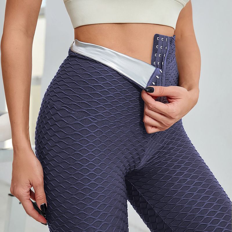 Fraen Nei Schweess-ausléisend Yoga-Hosen Wellenjacquard Bubble-Hosen Fraen Héich Taille Bauch-Hëftlift Fitnesskleeder Sportstights_voghion.com