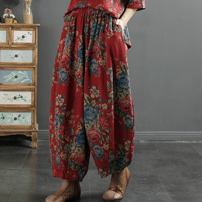 Women Spring New Elastic Waist Loose Harem Daddy Pants_voghion.com
