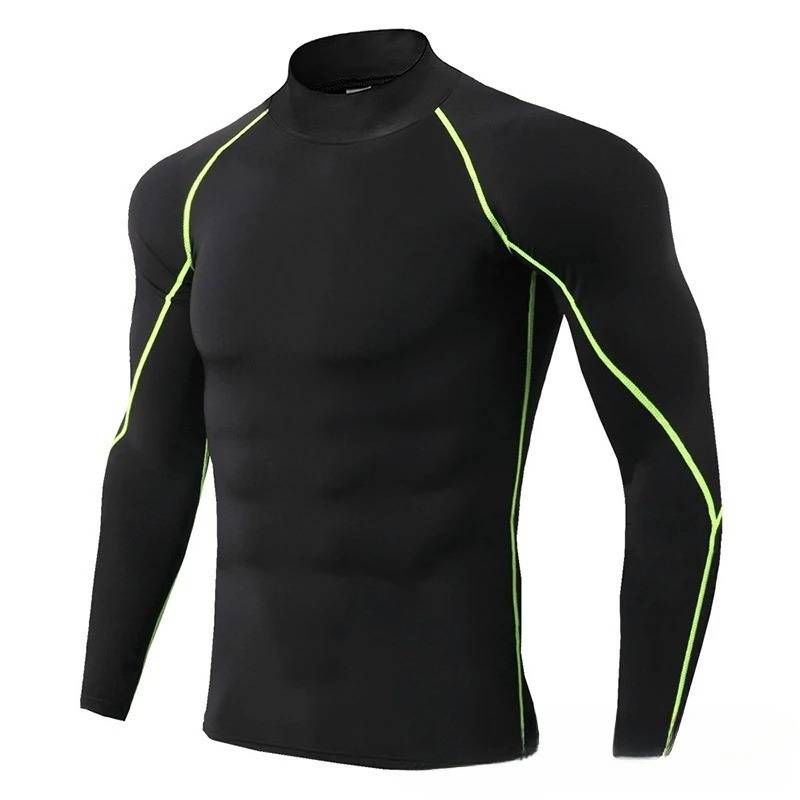 Men's Clothing Fitness Slim Outdoor Sports High Elastic Quick Dry Yoga Cycling Training High Collar Long Sleeve_voghion.com