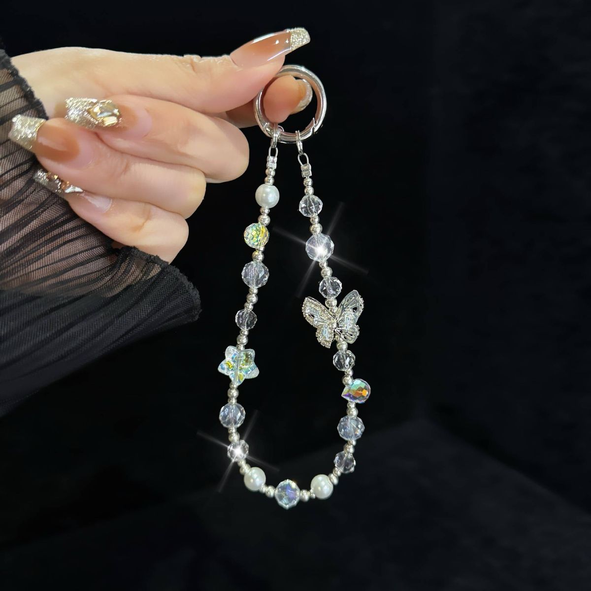 Cadena de cristal de alta calidad para teléfono móvil, cordón corto de mariposa para muñeca, colgante para bolso_voghion.com