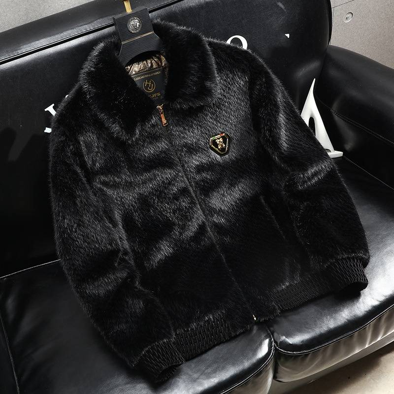 Men's Stylish Winter Jacket With Graphene Lining, Faux Mink Fur Collar, Zipper Closure & Ribbed Cuffs For Warmth & Comfort (Black, Coffee)_voghion.com