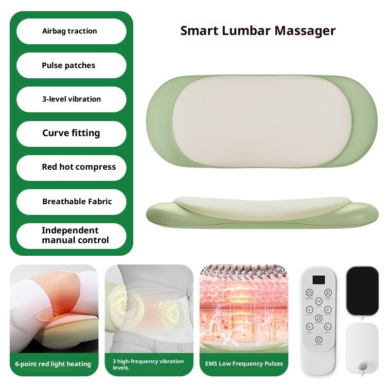 Coussin de traction lombaire professionnel avec massage par airbag, impulsions EMS, thermothérapie et télécommande – Soulagement de la hernie discale_voghion.com