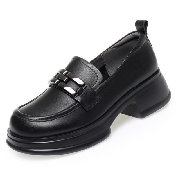 Mocassini autunnali in vera pelle, spessi, con punta rotonda, piatti, suola morbida, scarpe slip-on da donna, mocassini comodi, taglio medio in pelle di vacchetta_voghion.com