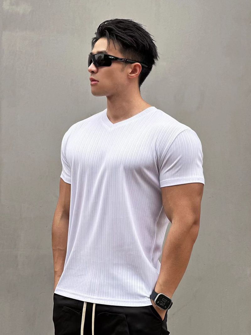 GYMONG modowa marka półobcisłe sportowe krótkie rękawy męskie ściągacze, szybkoschnące, elastyczne, fitness_voghion.com