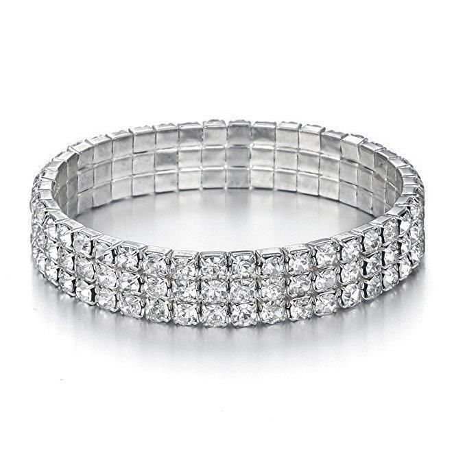 vendita calda braccialetti elastici a 3 file Braccialetto lucido pieno di diamanti a fila singola e multifila braccialetti elastici per le donne_voghion.com