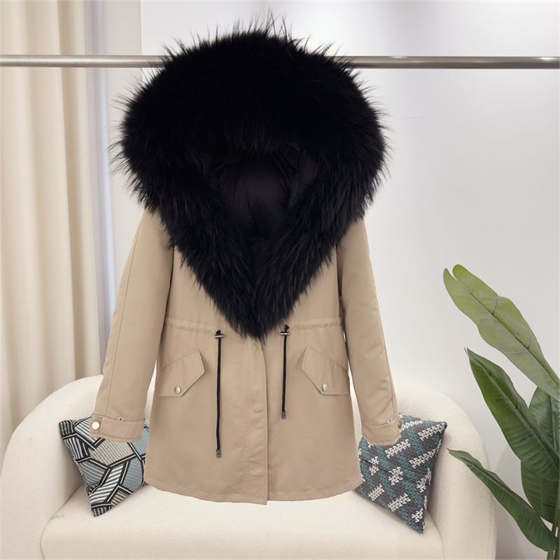 Women's Clothing Detachable Fox Fur Parka Mid Length Hooded Coat_voghion.com