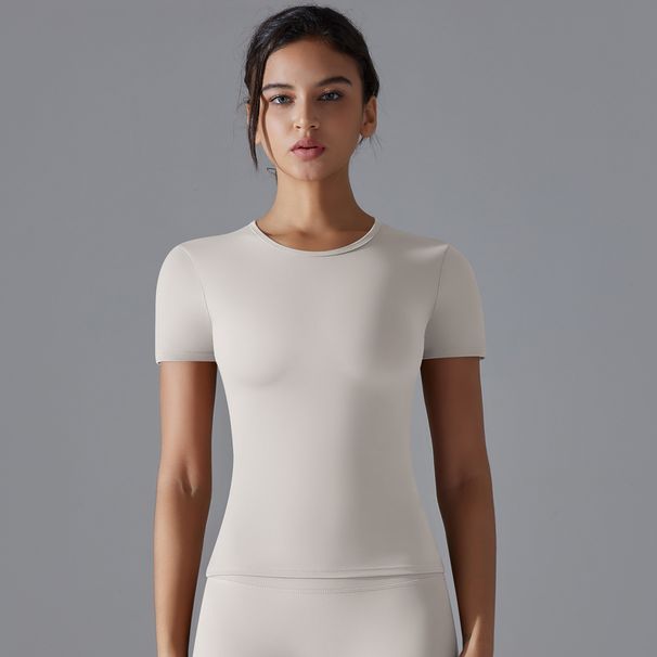 New Solid Color Double-Sided Brushed High Elasic Tigh Breahable Shir Shor Sleeve Spors Running Finess Yoga_voghion.com