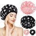 Reusable Shower Cap For Women & Men - Satin Lined & Waterproof (PEVA Material Double Layer Design Perfect For Long Hair Bath & Spa Use)_voghion.com