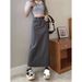 Grey suit high waist slimming straight half for women 2024 spring and autumn versatile commuting mid length skirt with a_voghion.com