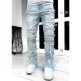 Men's Skinny Fringe Hip-hop Edge Elastic Patch Punk Rock Long Tight Fit Stacked Jeans Denim Pants Blue Pink_voghion.com