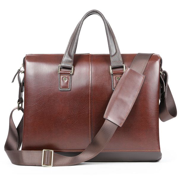 Men's Genuine Leather Briefcase - Premium Business Shoulder Bag For Office & Commute, Stylish & Durable With 14-Inch Laptop Compartment_voghion.com