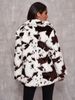 Women's fashion cow print black and white women's jacket loose rabbit fur coat_voghion.com