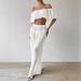 Women's Clothing Two Piece Suit Summer Wrinkled Cloth Solid Color One Shoulder Tube Top High Waist Wide Leg Pants Casual Beach Suit_voghion.com