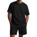 2025 Summer Men's Large Size Loose Simple Jacquard High Street Short Sleeve Round Neck Two-Piece Set_voghion.com