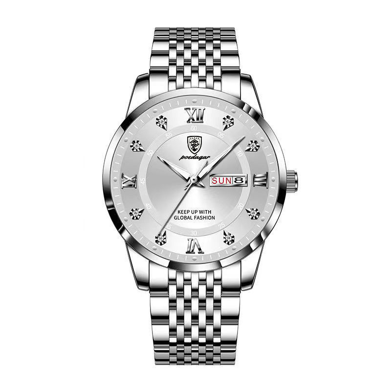 Men's Stainless Steel Quartz Watch - Waterproof Business Style With Date Display, Classic Wristwatch For Men_voghion.com