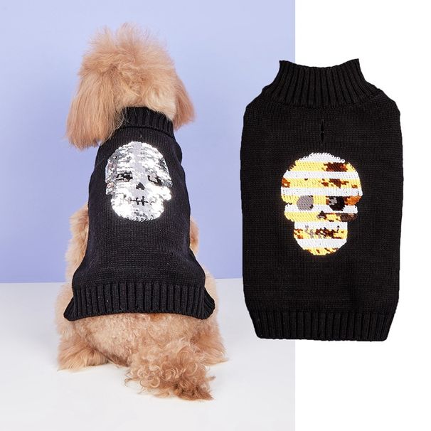 Maglione con risvolto ricamato in maglia con paillettes oro e argento, per Halloween, divertente costume da animale domestico_voghion.com