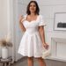 Vêtements pour femmes Robe à col carré français Jupe courte moulante et moelleuse Jupe blanche_voghion.com