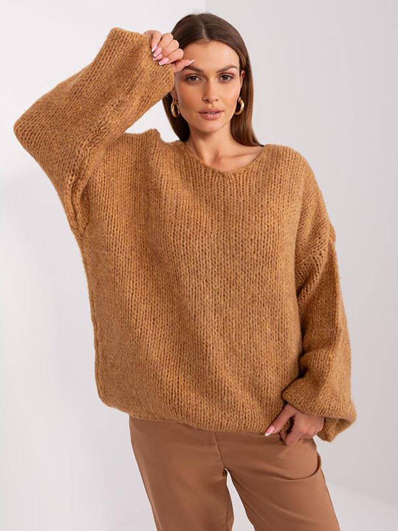 Lässiger Strickpullover für Damen mit V-Ausschnitt, lange Ärmel, lockere Passform, weiches, bequemes Tunika-Oberteil für Herbst und Winter_voghion.com