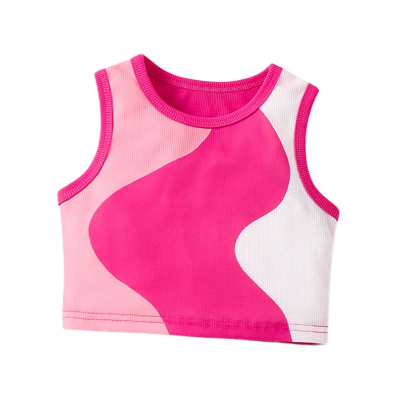 Mother&Kids Children's vest little girl summer short pit strip printed sleeveless round neck knitted vest garment_voghion.com