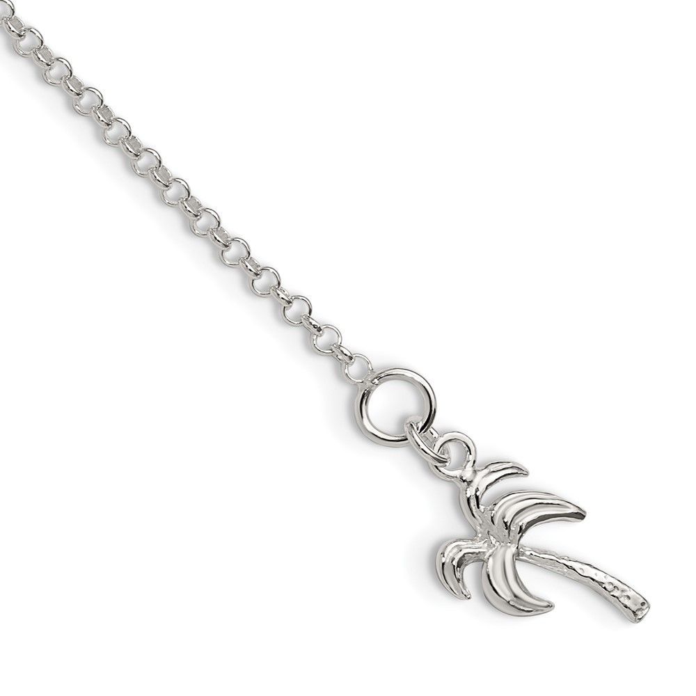 Sterling Silver 10inch Solid Polished Palm Tree Anklet_voghion.com