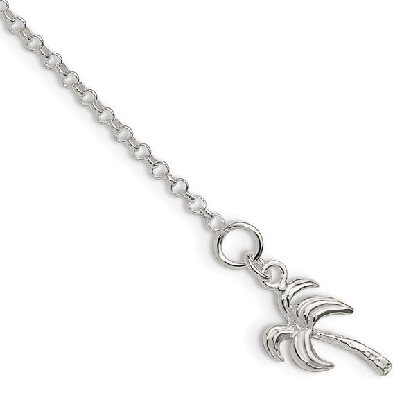 Sterling Silver 10inch Solid Polished Palm Tree Anklet_voghion.com