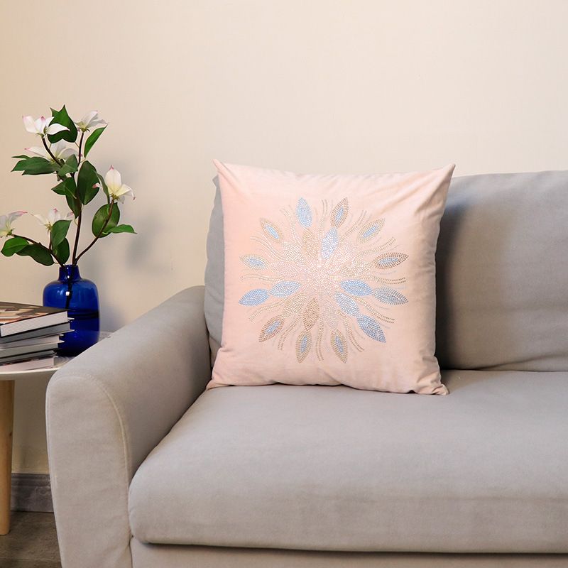 Modern simple color Dutch velvet rhinestone flower pillowcase home decoration model room sofa cushion cover wholesale_voghion.com