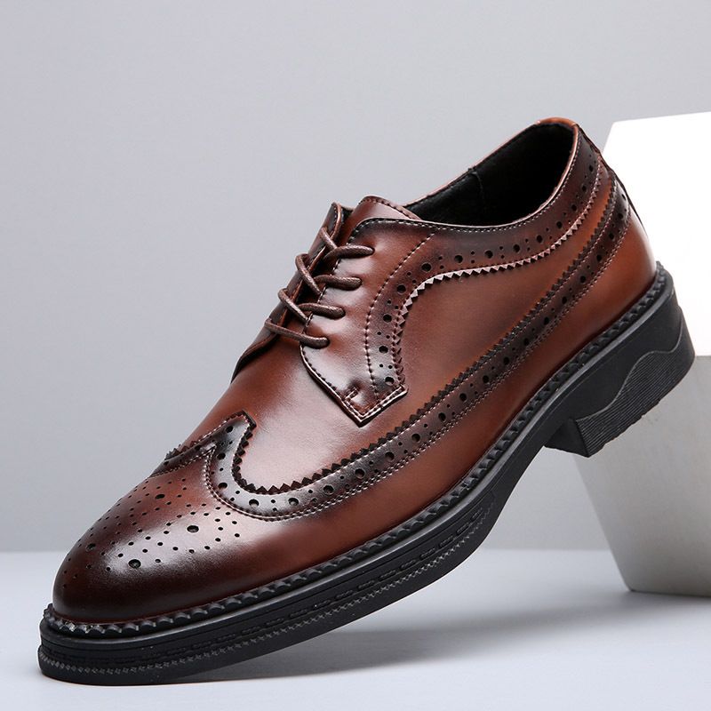 Pantofi sport bărbătești de calitate imbatabilă cu talpă groasă, model tort burete sculptat, suprafață din piele de vacă, pantofi business din piele, îmbrăcăminte de lucru decoltată de primăvară,_voghion.com
