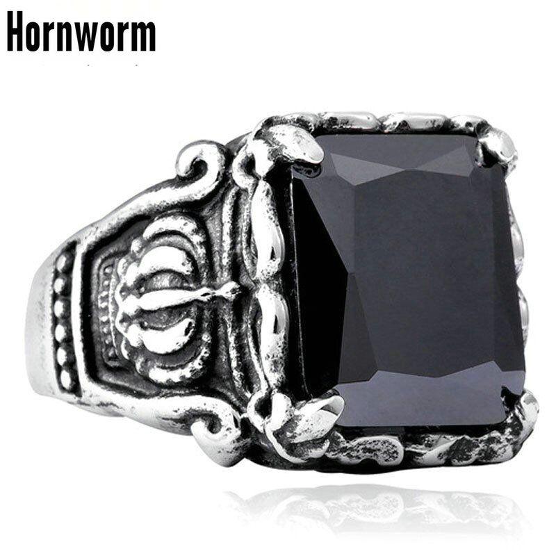 Mens Natural Black Obsidian Crown Ring For Men Stainless Steel Size 7-15 Punk Retro Vintage Cool Father's Day Dad Gift_voghion.com