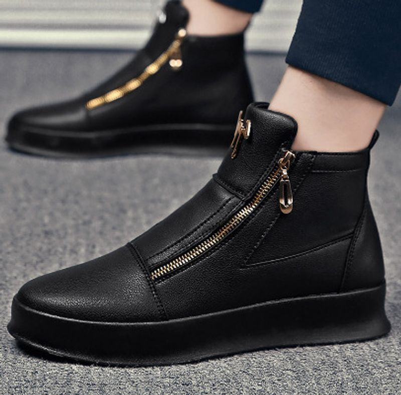 Trendy summer 2024 new leather breathable thick-soled white casual shoes men's high-top sneakers_voghion.com